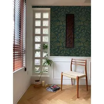 Heroad Peel and Stick Wallpaper 236" x 17.3" Dark Green Contact Paper Gold Floral Wall Paper Modern Boho Removable Contact Paper for Cabinets Drawers Bedroom Self Adhesive Vinyl Papel Tapiz Para Pared