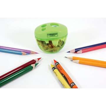Sargent Art 3 Manual Hole Pencil Sharpeners - 3 Holes With Lid - Portable Colored Pencil Sharpener - Jumbo - Green - Easy Grip Oval Shape