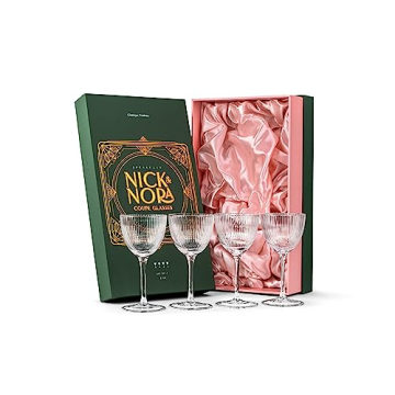 Vintage Art Deco Nick and Nora Coupe Glasses | Set of 4 | 5 oz Crystal Ribbed Cocktail Glassware for...