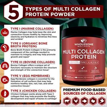 Multi Collagen Protein Powder Hydrolyzed (Type I II III V X) Grass-Fed All-in-One Super Bone Broth + Collagen Peptides - Premium Blend of Beef, Chicken, Wild Fish, Eggshell, 58 Servings, Unflavoured