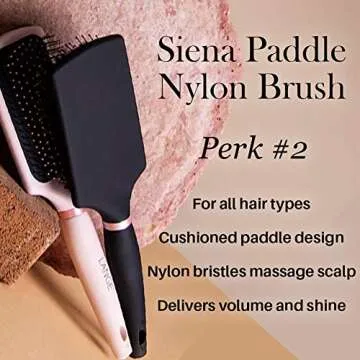 L’ange Hair Siena Paddle Nylon Brush | Helps Groom and Detangle All Types of Hair | Heat-Resistant Nylon-Tipped Bristles | Black