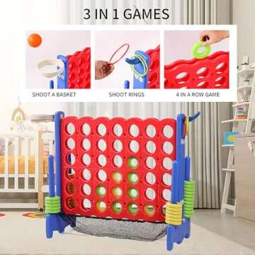 Tigasy Giant 4 Row Game with Carrying Bag and Mesh Fabric .Giant 4-to-Score Game Set Suitable for Indoor and Outdoor Holiday Parties and Family Gatherings.（ Blue red）