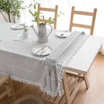 Oubonun Cotton Linen Table Cloth, Waterproof & Washable