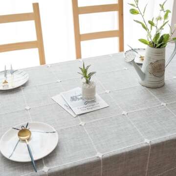 Oubonun Cotton Linen Table Cloth, Waterproof & Washable
