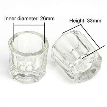 lasenersm 2 Pieces Mini Glass Dappen Dish with Stainless Steel Lid Nail Art Acrylic Powder Nail Art Tools Glass Cup Glass Dappen Cup