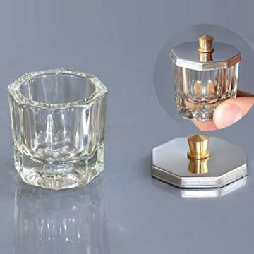 lasenersm 2 Pieces Mini Glass Dappen Dish with Stainless Steel Lid Nail Art Acrylic Powder Nail Art Tools Glass Cup Glass Dappen Cup