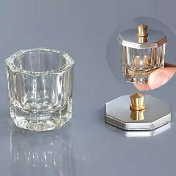 lasenersm 2 Pieces Mini Glass Dappen Dish with Stainless Steel Lid Nail Art Acrylic Powder Nail Art Tools Glass Cup Glass Dappen Cup