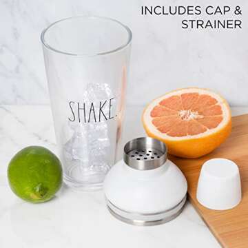 Rae Dunn Glass Cocktail Shaker - Martini Shaker for Drinks - 23 OZ Capacity Glass Margarita Shaker f...