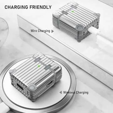 V-MORO Suitcase Case Compatible with AirPods 2nd/1st Generation, Cute Fashion Protective Hard Case with Keychain for Women and Men Silver