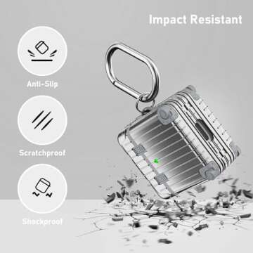 V-MORO Suitcase Case Compatible with AirPods 2nd/1st Generation, Cute Fashion Protective Hard Case with Keychain for Women and Men Silver