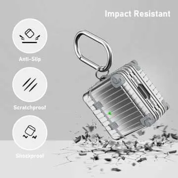 V-MORO Suitcase Case Compatible with AirPods 2nd/1st Generation, Cute Fashion Protective Hard Case with Keychain for Women and Men Silver