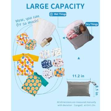 babygoal Wet Dry Bags for Baby Cloth Diapers, Washable Travel Bags, Beach, Pool, Gym Bag for Swimsuits & Wet Clothes with Two Zippered Pockets 2 Pack Small Size 2LNS01