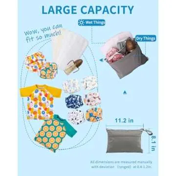 babygoal Wet Dry Bags for Baby Cloth Diapers, Washable Travel Bags, Beach, Pool, Gym Bag for Swimsuits & Wet Clothes with Two Zippered Pockets 2 Pack Small Size 2LNS01