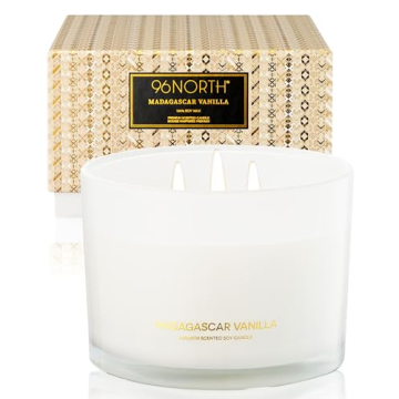 96NORTH Luxury Vanilla Soy Candles | Large 3 Wick Jar Candle | Up to 50 Hours Burning Time | 100% Na...