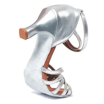 iCKER Women's Professional Latin Dance Shoes Satin Salsa Ballroom Wedding Dancing Shoes 2.4'' Heel 8 Silver