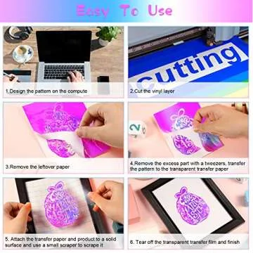 Holographic Craft Vinyl Holographic Glossy Permanent Vinyl Adhesive Backed Vinyl Roll Compatible with Silhouette/Cameo and Other Cutters (Opal)