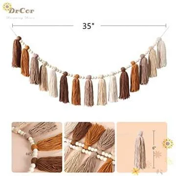 DrCor Boho Yarn Tassel Garland Terracotta Rainbow Bunting Banner Wall Hanging Nursery Decor for Clas...