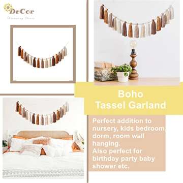 DrCor Boho Yarn Tassel Garland Terracotta Rainbow Bunting Banner Wall Hanging Nursery Decor for Classroom Party Kids Bedroom Dorm Office Birthday Baby Shower Decor