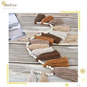 DrCor Boho Yarn Tassel Garland Terracotta Rainbow Bunting Banner Wall Hanging Nursery Decor for Classroom Party Kids Bedroom Dorm Office Birthday Baby Shower Decor