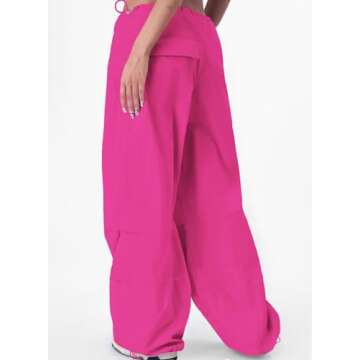 Womens Parachute Pants Drawstring Elastic Low Waist Sweatpants Loose Baggy Y2K Cargo Pants Trousers with Pockets Fuchsia XL