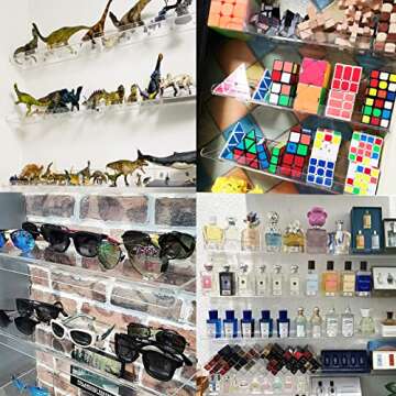 WANLIAN 8 Inch Acrylic Clear Shelves for Wall No Drilling, 2 Pack Small Adhesive Floating Shelf with Ledge, No Damage Mounted, Easily Expand Wall Space for Bedroom, Living Room, Bathroom