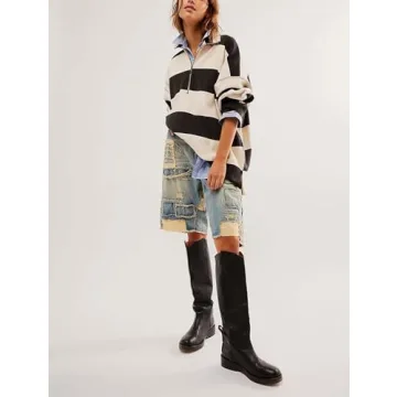 Fashionable Y2K Striped Quarter Zip Sweatshirt for Women