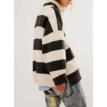 Fashionable Y2K Striped Quarter Zip Sweatshirt for Women