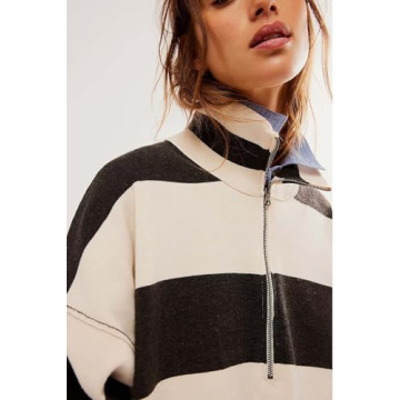 Fashionable Y2K Striped Quarter Zip Sweatshirt for Women