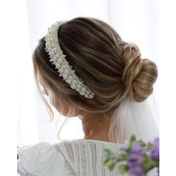 WOVOWOVO Elegant Pearl Bridal Headband for Weddings
