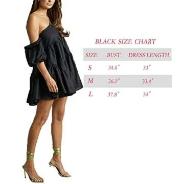 Women's One Shoulder Puff Sleeve Mini Dress Ruched Ruffle Hem Asymmetrical Trim Mini Dresses Womens Casual Dress Boho