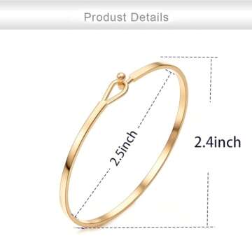 Dainty Gold Bar Bracelet for Women Simple Delicate Thin Cuff Bangle Hook Bracelet 18K Gold Plated Ha...