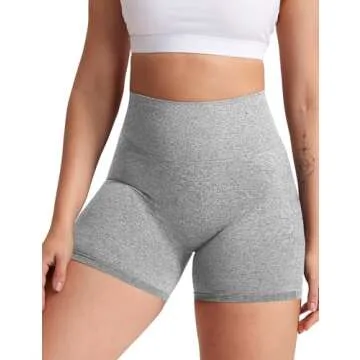 YEOREO Women High Waist Yoga Gym Cycling Shorts Bright Grey