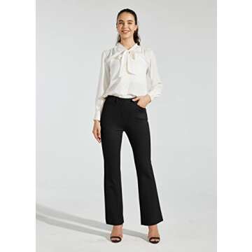 Willit 30" Women's Yoga Dress Pants Bootcut Work Slacks Stretch Office with Belt Loops 4 Pockets Regular Black M