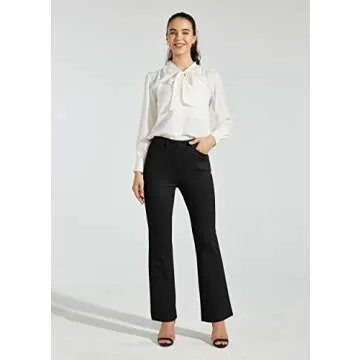 Willit 30" Women's Yoga Dress Pants Bootcut Work Slacks Stretch Office with Belt Loops 4 Pockets Regular Black M
