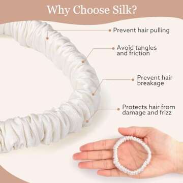 5 Pcs 19 Momme Pure Mulberry Silk Skinny Scrunchies and Ponytail Holders for Women's Hair Sleep