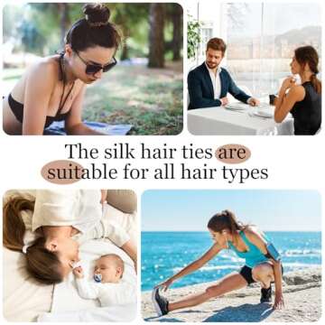 5 Pcs 19 Momme Pure Mulberry Silk Skinny Scrunchies and Ponytail Holders for Women's Hair Sleep