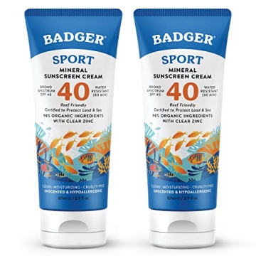 Badger Reef Safe Sunscreen - SPF 40 Sport Mineral Sunscreen with Organic Ingredients