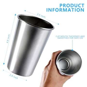 KISEER 5 Pack 16 Ounce Stainless Steel Pint Cups Shatterproof Cup Tumblers Unbreakable Metal Drinkin...