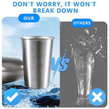 KISEER 5 Pack 16 Ounce Stainless Steel Pint Cups Shatterproof Cup Tumblers Unbreakable Metal Drinking Glasses for Bar, Home, Restaurant