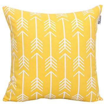 ACCENTHOME Printed Pillow Covers Set of 4 - Decorative Square Throw Pillow Cover, Indoor & Outdoor Cotton Cushion Cases, Geometric Design Yellow Pillowcases for Home Sofa - Bed - Couch 18 x 18 Inch