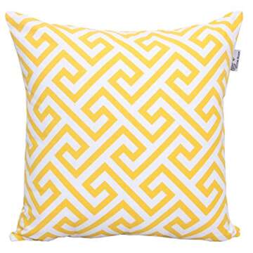 ACCENTHOME Printed Pillow Covers Set of 4 - Decorative Square Throw Pillow Cover, Indoor & Outdoor Cotton Cushion Cases, Geometric Design Yellow Pillowcases for Home Sofa - Bed - Couch 18 x 18 Inch