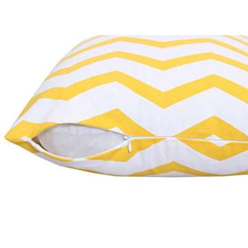 ACCENTHOME Printed Pillow Covers Set of 4 - Decorative Square Throw Pillow Cover, Indoor & Outdoor Cotton Cushion Cases, Geometric Design Yellow Pillowcases for Home Sofa - Bed - Couch 18 x 18 Inch