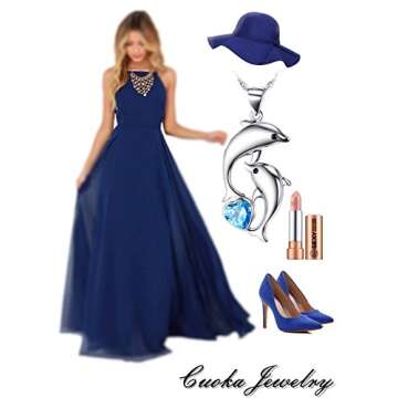 Dolphin Necklace 925 Sterling Silver Mothers Day Gifts For Women Necklace Chains (Heart Blue Dolphin...