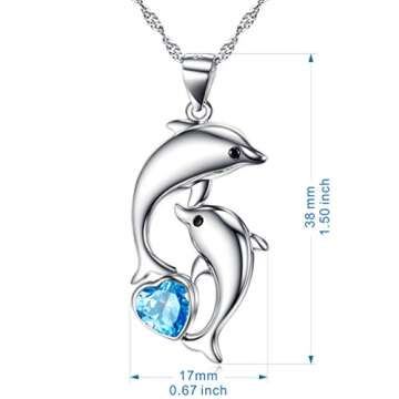 Dolphin Necklace 925 Sterling Silver Mothers Day Gifts For Women Necklace Chains (Heart Blue Dolphin Necklace)