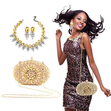 LADIHAB Crystal Clutch Purse Jeweled Purses Rhinestone Clutch for Women Bling Glitter Diamond Bag Pu...