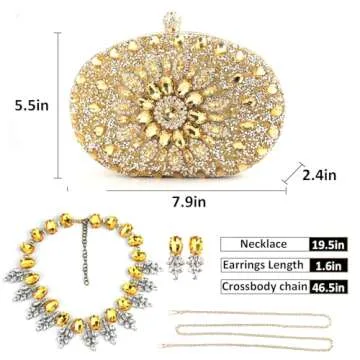LADIHAB Crystal Clutch Purse Jeweled Purses Rhinestone Clutch for Women Bling Glitter Diamond Bag Purse Evening Bag For Party (Round Gold)