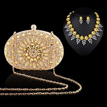 LADIHAB Crystal Clutch Purse Jeweled Purses Rhinestone Clutch for Women Bling Glitter Diamond Bag Purse Evening Bag For Party (Round Gold)