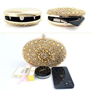 LADIHAB Crystal Clutch Purse Jeweled Purses Rhinestone Clutch for Women Bling Glitter Diamond Bag Purse Evening Bag For Party (Round Gold)