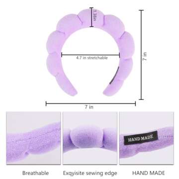 Skincare Headband for Washing Face, Spa Makeup Headbands for Women Girls Wash Face or Facial, Thick Hair Cute Puffy Sponge Bubble Hairband Yoga Sports Shower Head Band Headwear (Purple)