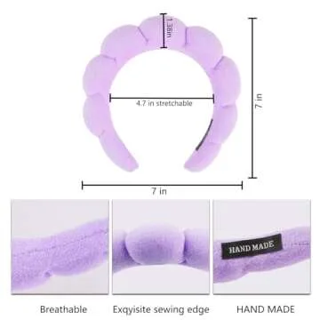 Skincare Headband for Washing Face, Spa Makeup Headbands for Women Girls Wash Face or Facial, Thick Hair Cute Puffy Sponge Bubble Hairband Yoga Sports Shower Head Band Headwear (Purple)